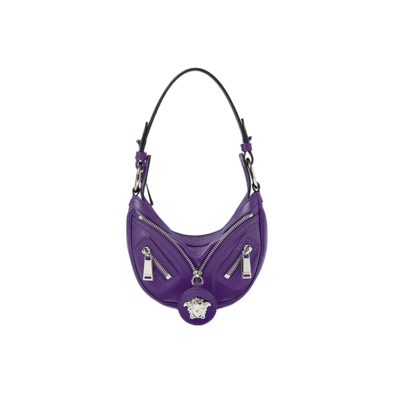 VERSACE Calfskin Hobo Biker Shoulder Bag Handbag Small Size Women's Purple-0
