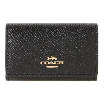 COACH Key Case Leather Coin Purse Key Pouch Women's Black