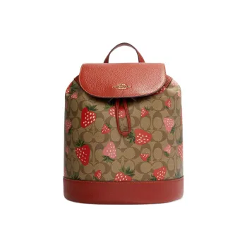 COACH Dempsey Canvas With Leather Bucket Bag Backpack Medium Size Women's Ebony & Deep Wood Color