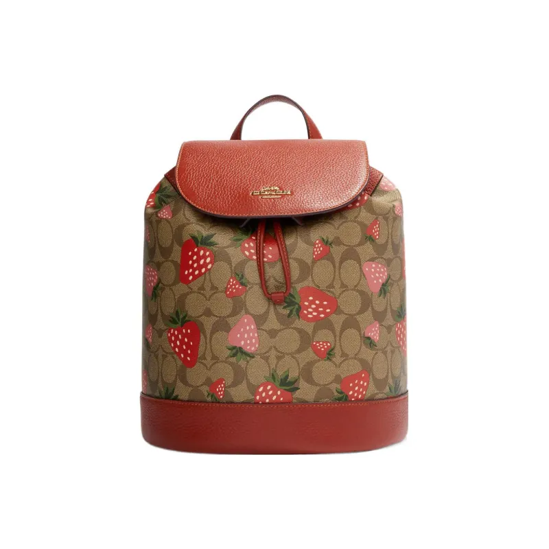 COACH Dempsey Canvas With Leather Bucket Bag, Backpack Medium Size Women's Ebony & Dark Wood Color-0
