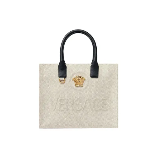 VERSACE Cow Leather Neoprene Bag Shopping Bag Shoulder Bag Crossbody Bag Handbag Small Size Women's Beige