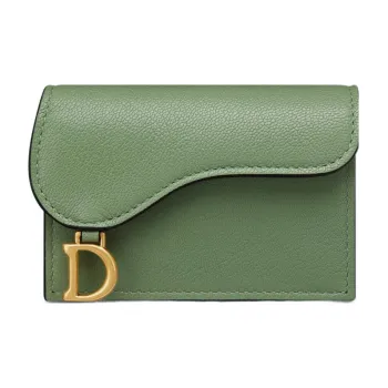 DIOR Saddle Sheepskin Card Clip Card Holder Women's Green