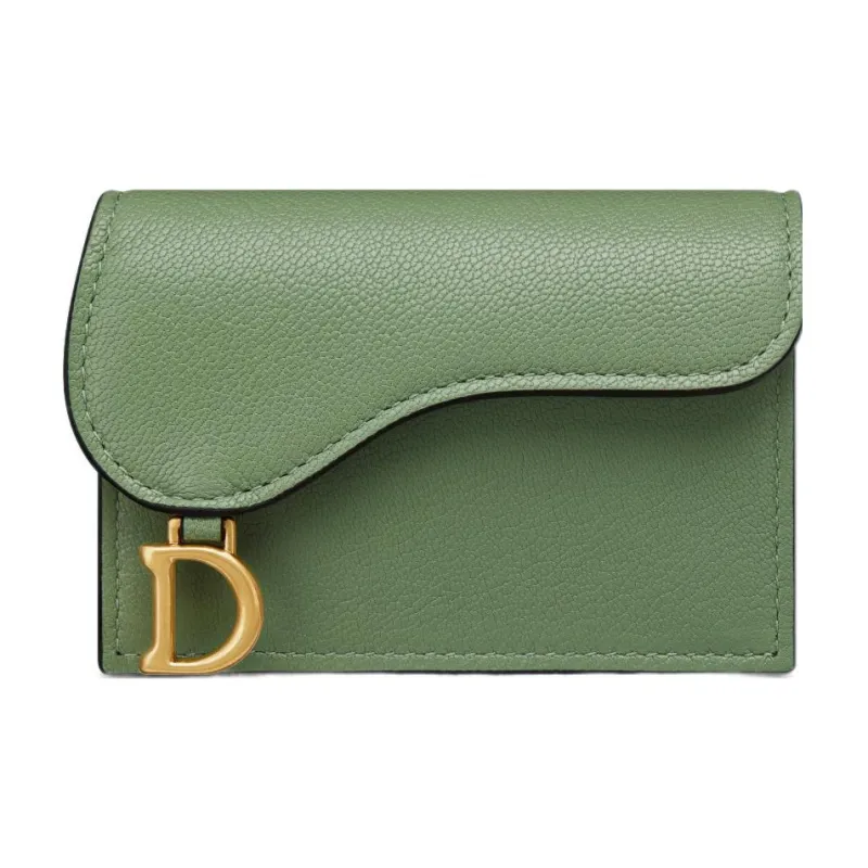 DIOR Saddle Sheepskin Card Clip Card Holder Women's Green-0
