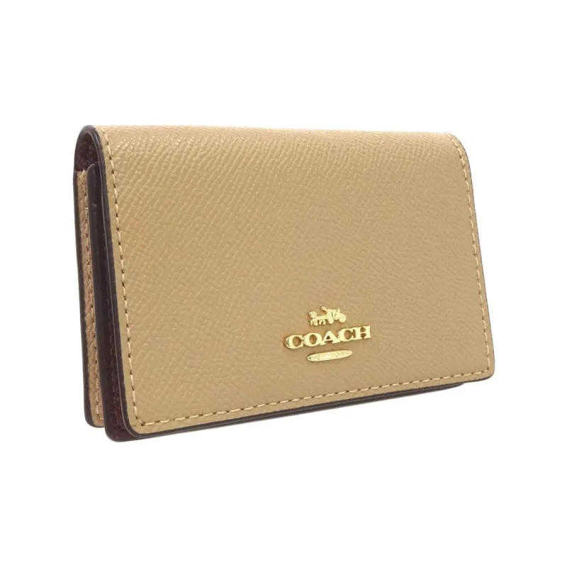 COACH Card Case Litchi Grain Leather Business Card Holder Wallet Women's Umber-1