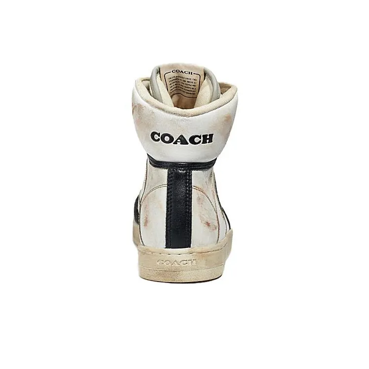 COACH High-Top Stylish Skateboarding Shoes Women's White Black-4