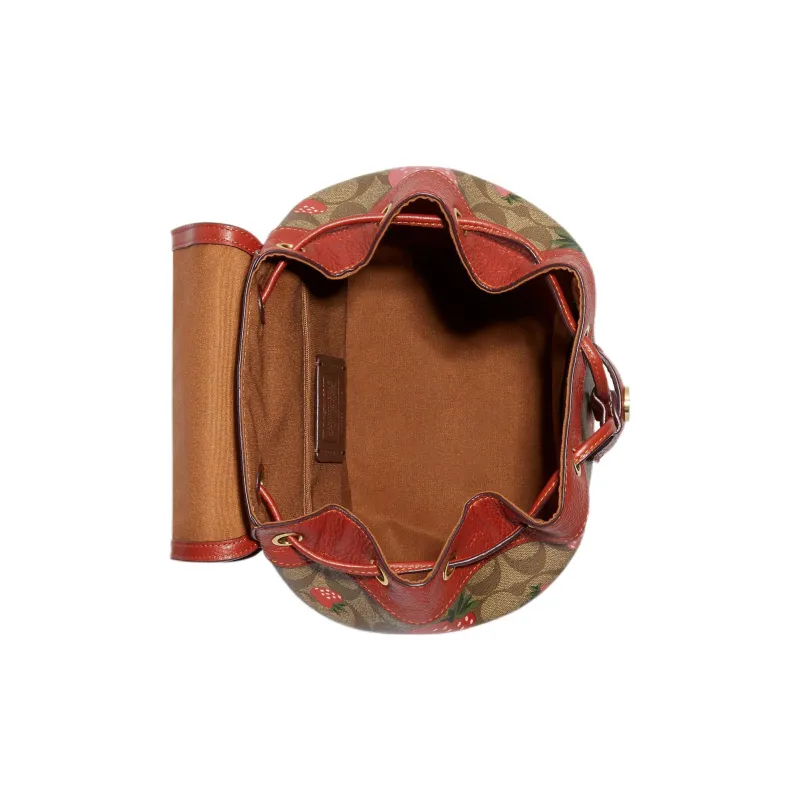 COACH Dempsey Canvas With Leather Bucket Bag, Backpack Medium Size Women's Ebony & Dark Wood Color-2