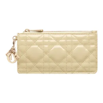 DIOR Lady Dior Patent Leather Calfskin Card Holder Small Size Women's Light Yellow