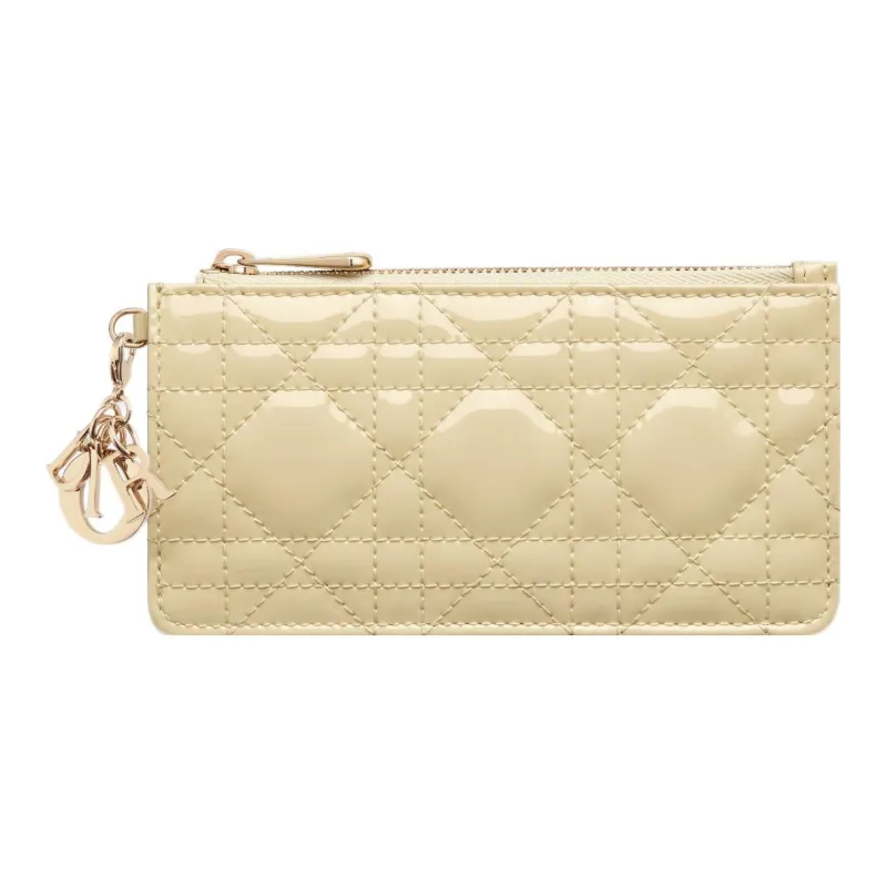 DIOR Lady Dior Patent Leather Calfskin Card Holder Small Size Women's Light Yellow-0