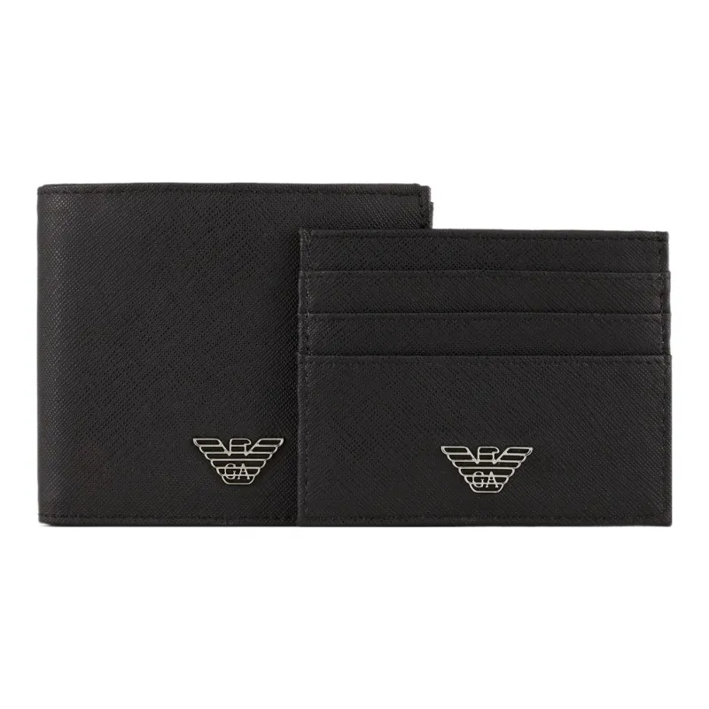 EMPORIO ARMANI Polyamide Leather Card Holder, Wallet Regular Men's Black-0