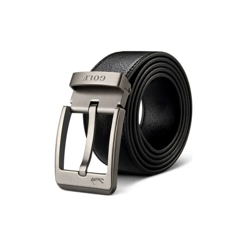 GOLF Top Grain Cow Leather Pin Buckle Belt Men's Black 3.8cm