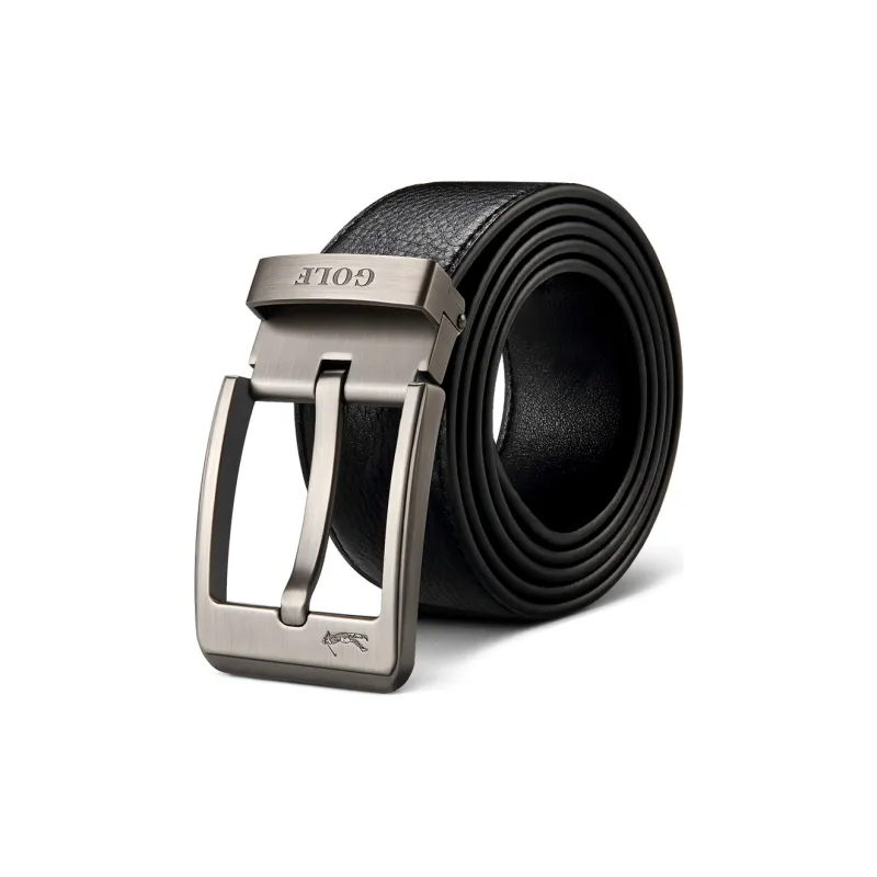 GOLF Top Grain Cow Leather Pin Buckle Belt Men's Black 3.8cm-0