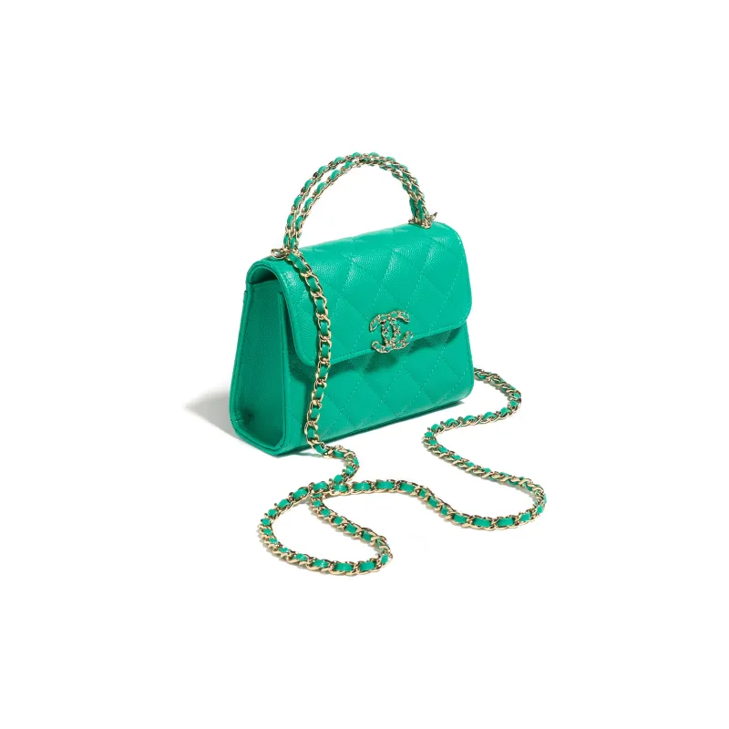 CHANEL Bright Grain Calfskin Flap Bag, Shoulder Bag, Crossbody Bag, Handbag Women's Green-1