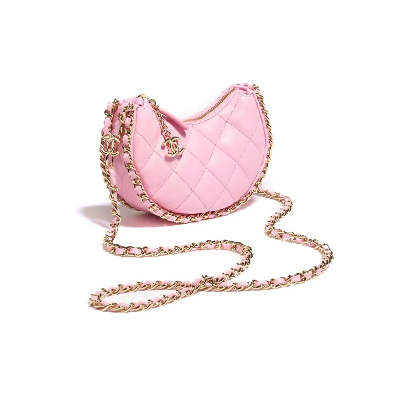 CHANEL Lambskin Hobo Bag, Dumpling Bag, Handbag, Shoulder Bag, Crossbody Bag Mini Women's Pink-1