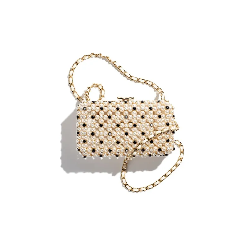 CHANEL Glass Beads Evening Bag, Crossbody Bag, Shoulder Bag Women's White & Black-1