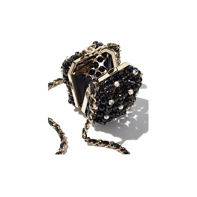 CHANEL Glass Beads Evening Bag, Crossbody Bag, Shoulder Bag Mini Women's Black & White-2