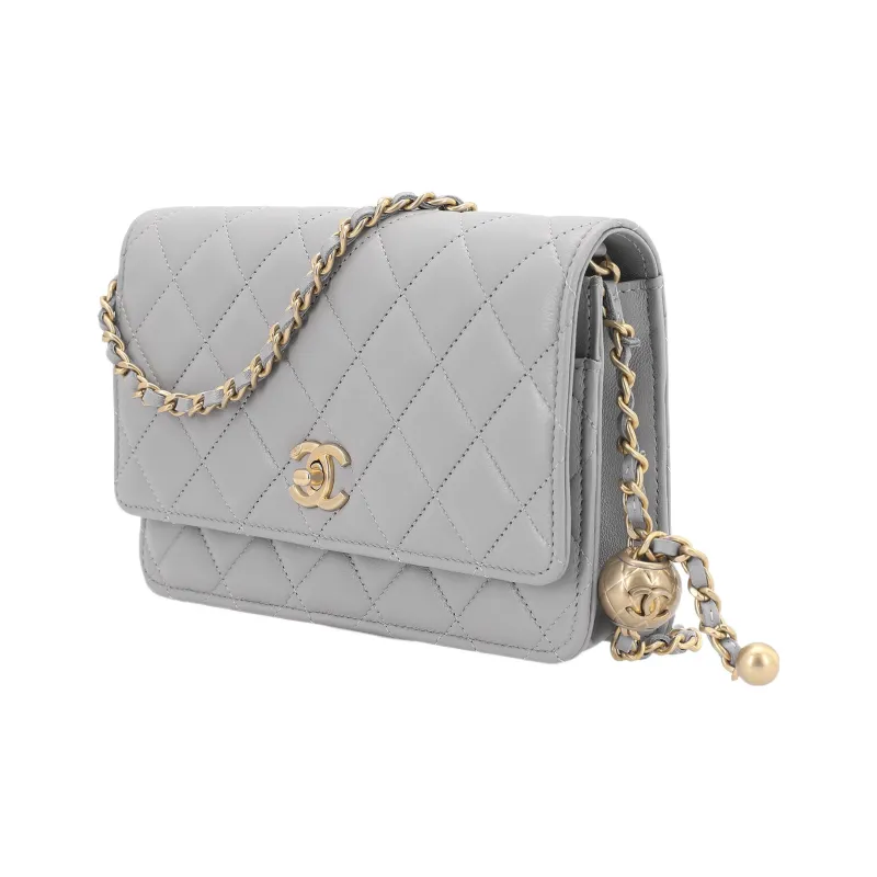 CHANEL Lambskin Woc Wallet On Chain Crossbody Bag, Shoulder Bag Women's Light Gray-1
