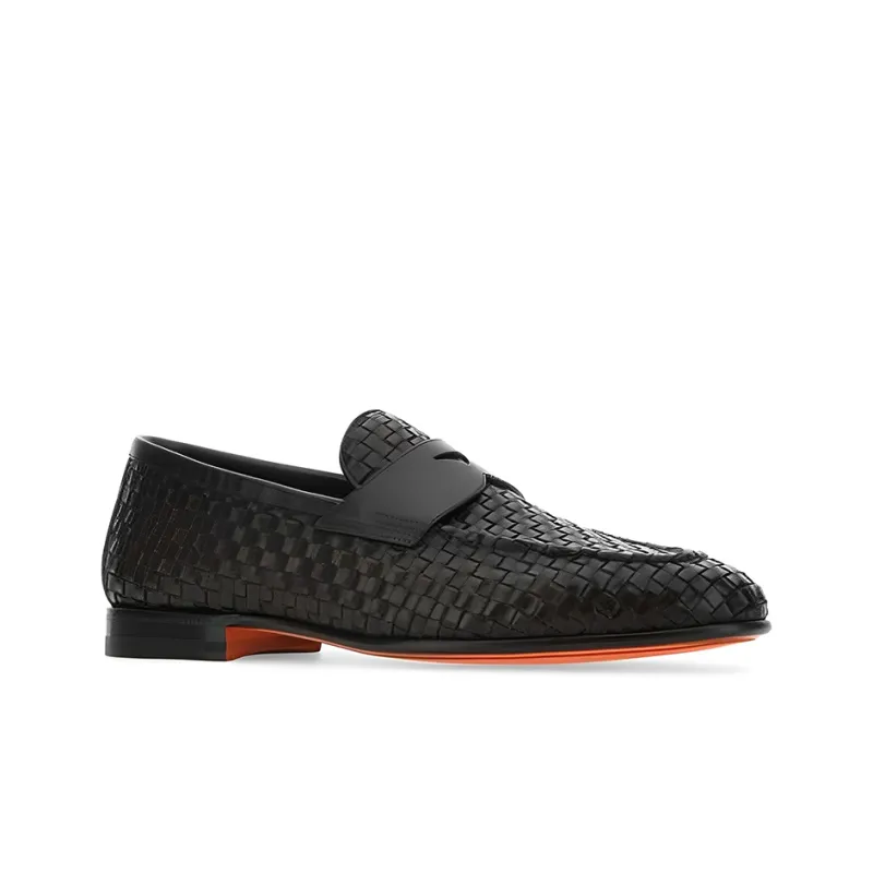Santoni Almond Toe Woven Penny Loafers-1