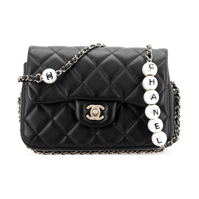 CHANEL Lambskin Shoulder Bag Women's Black-0