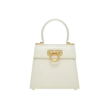FERRAGAMO Cow Leather Handbag Small Size Women's Beige