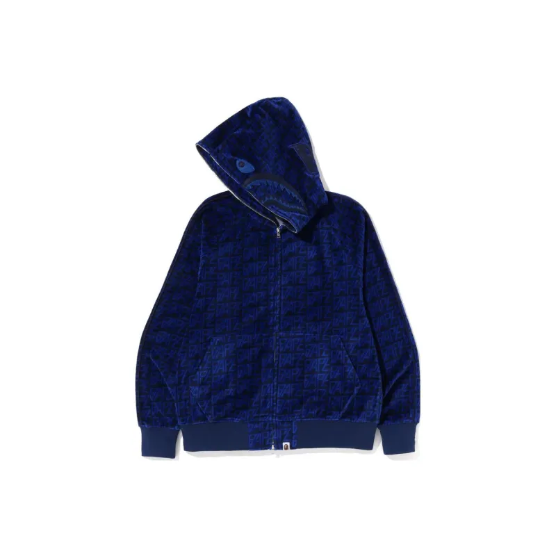 Bape Logo Monogram Velour Shark Full Zip Hoodie-1