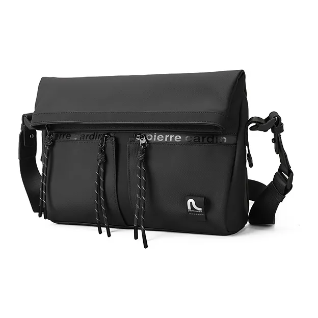 PIERRE CARDIN Fabric Messenger Bag, Shoulder Bag, Crossbody Bag Medium Size Men's Black-1