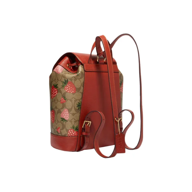 COACH Dempsey Canvas With Leather Bucket Bag, Backpack Medium Size Women's Ebony & Dark Wood Color-1
