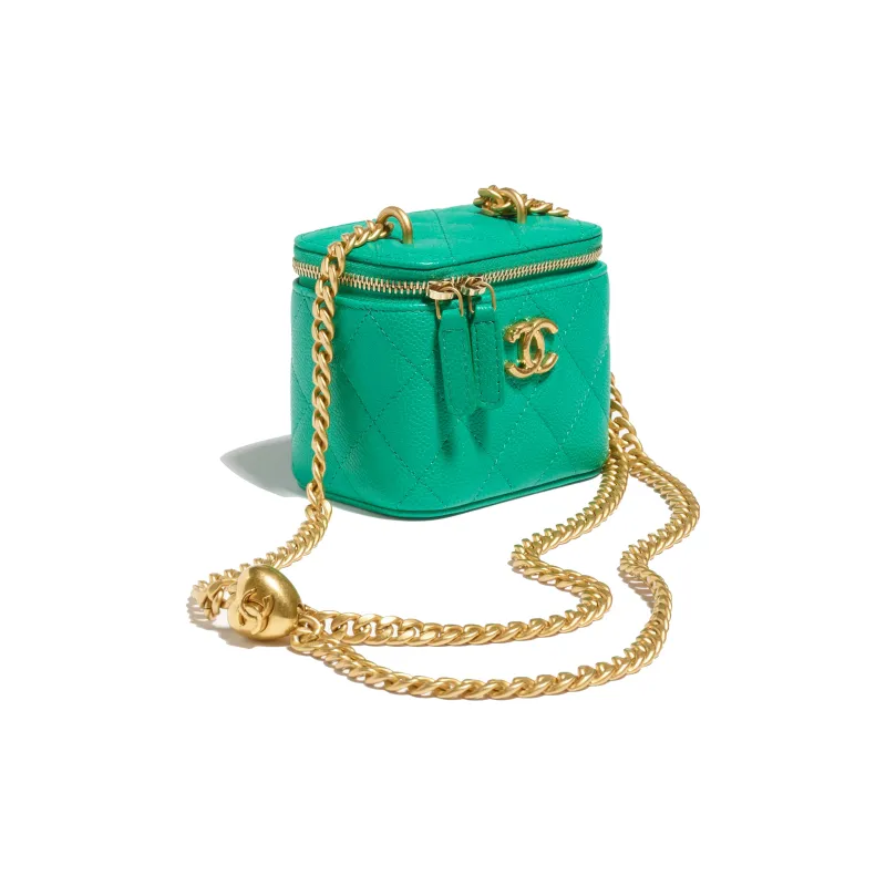 CHANEL Cow Leather Shoulder Bag, Crossbody Bag Trumpets Women's Green-2