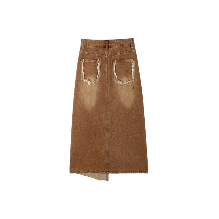 MITUAN Denim Long Skirts Women's Coffee-1