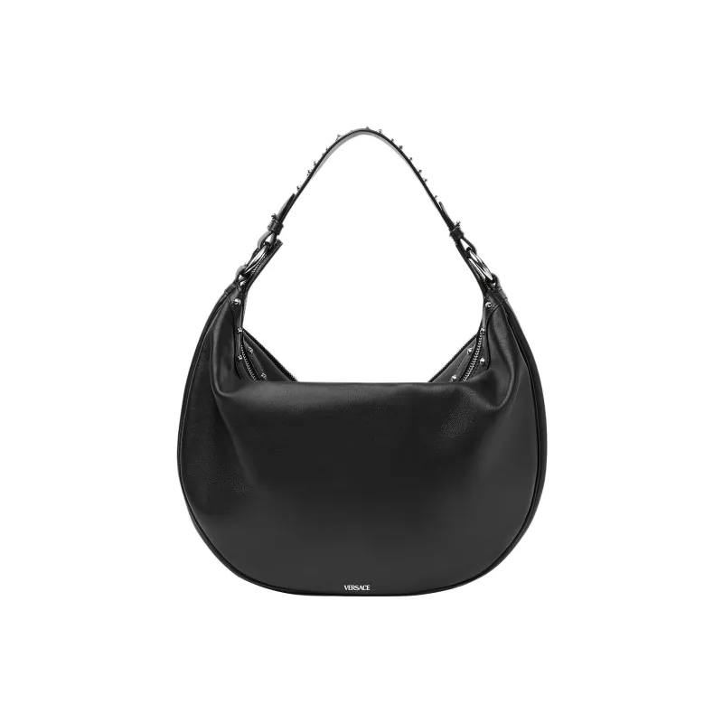 VERSACE Calfskin Hobo Biker Shoulder Bag Handbag Large Size Women's Black-2