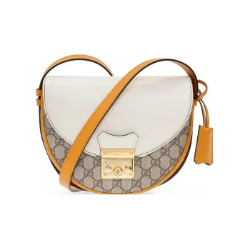 GUCCI Padlock Canvas With Leather Saddle Bag, Crossbody Bag, Shoulder Bag Women's