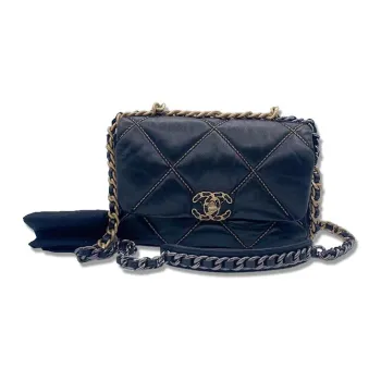 CHANEL 19Bag Sheepskin Flap Bag, Shoulder Bag, Crossbody Bag Trumpets Women's Black