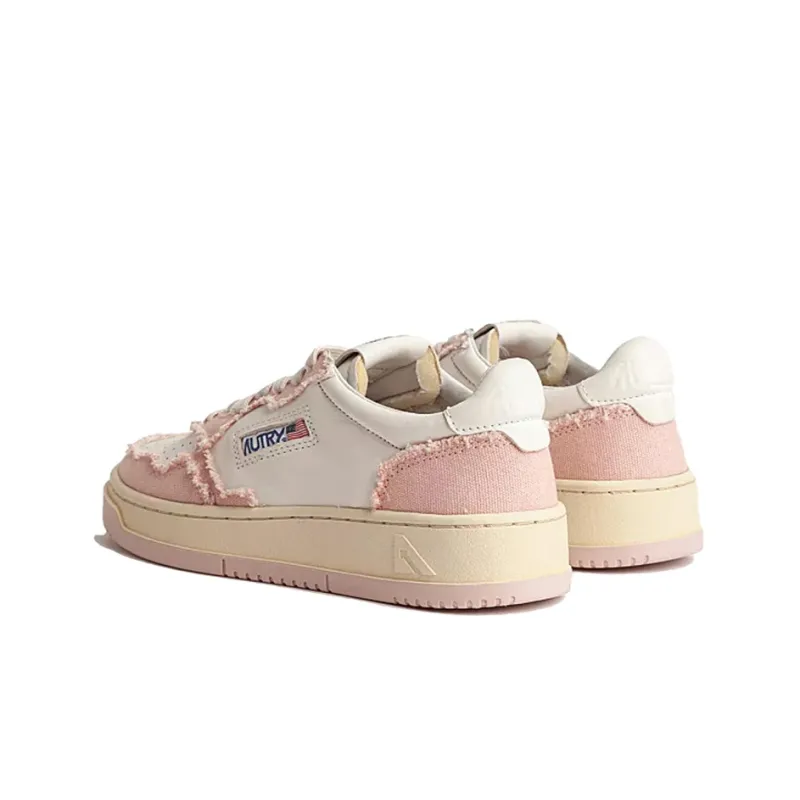 AUTRY Medalist Low Soft Goatskin And Frayed Canvas 'White And Pink' Women's-3