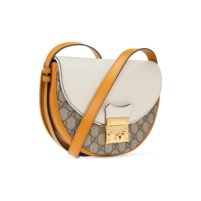 GUCCI Padlock Canvas With Leather Saddle Bag, Crossbody Bag, Shoulder Bag Women's-1