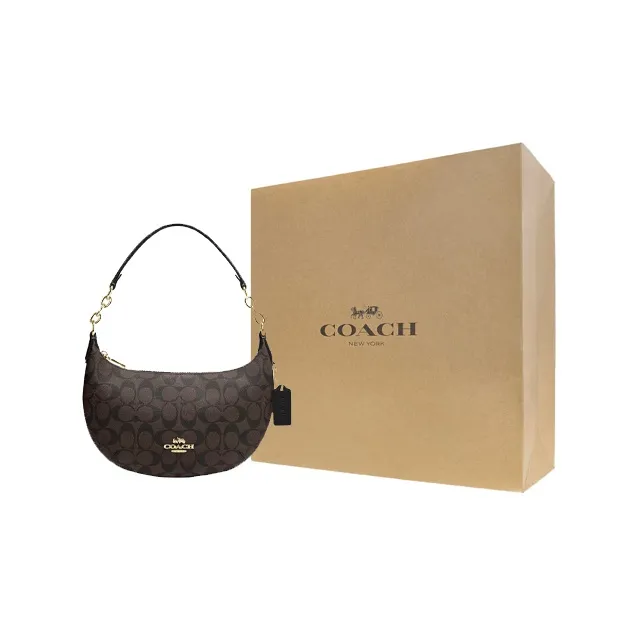 COACH Payton Artificial Leather Crescent Bag Shoulder Bag Large Size Women's Dark Brown-7