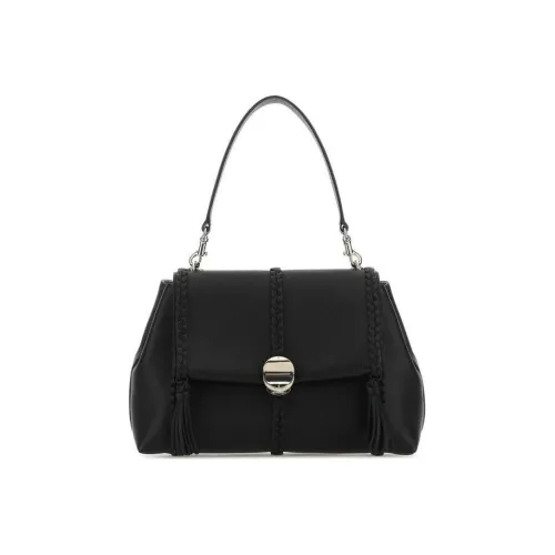 Chloe Soft Grained Calfskin Portable Crossbody Bag Shoulder Bag Medium Size Women's Black