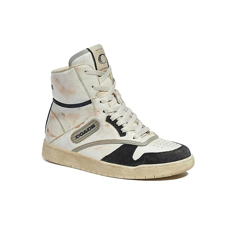 COACH High-Top Stylish Skateboarding Shoes Women's White Black-2