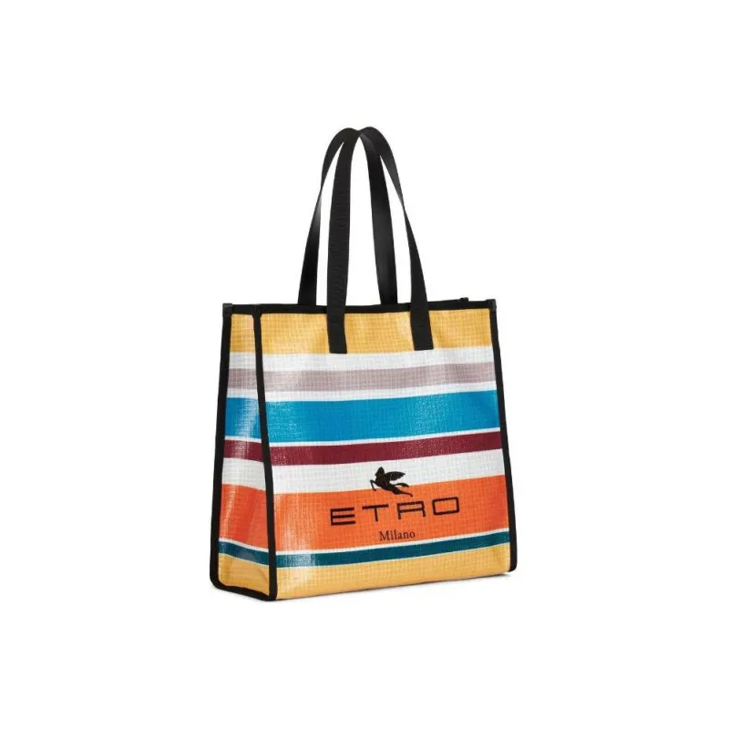 ETRO Logo Detailed Striped Tote Bag-1