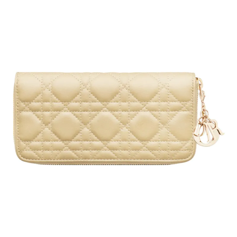 DIOR Lady Dior Lambskin Clutches Card Holder Wallet Women's Light Yellow-3