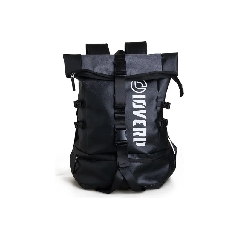 LOVERPUSS Synthetic Material Backpack Large Size Unisex Color Blocking Cool Black-0