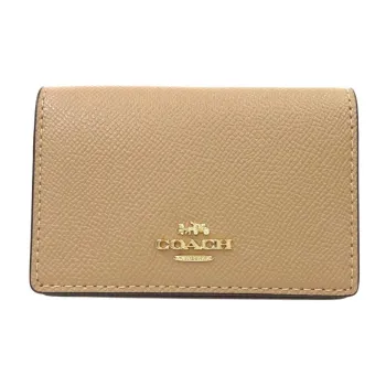 COACH Card Case Litchi Grain Leather Business Card Holder Wallet Women's Umber