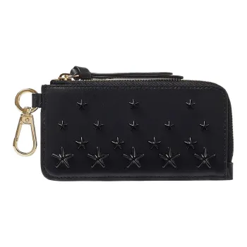 Jimmy Choo Smooth Calf Leather Business Card Holder Card Case Women's Black