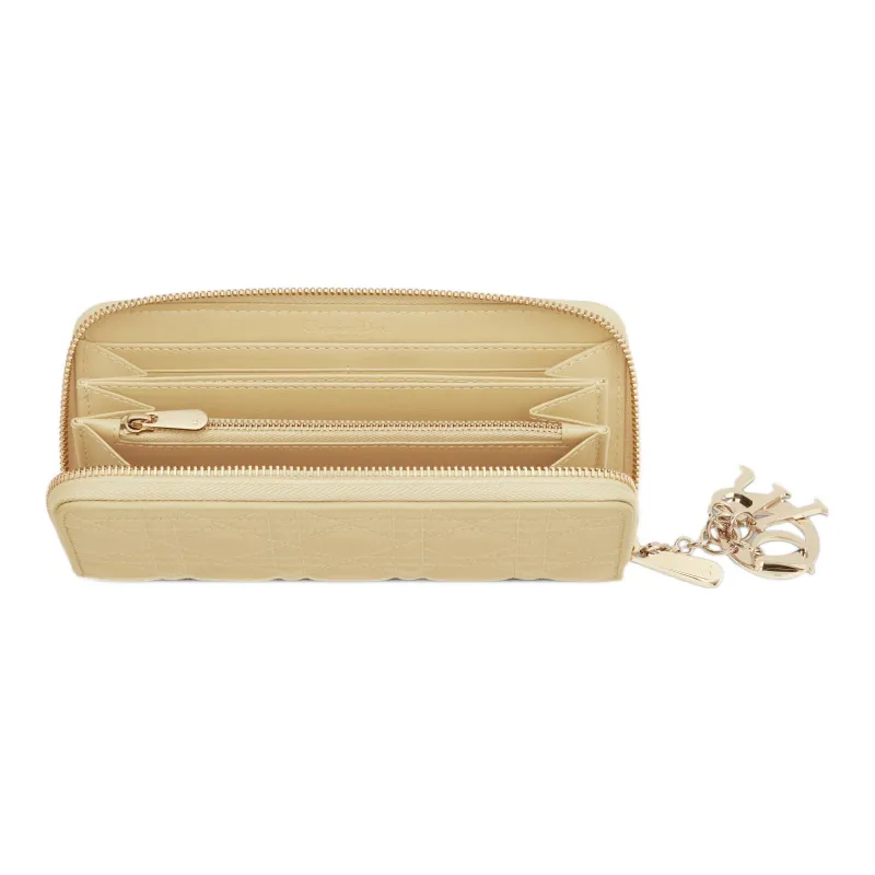 DIOR Lady Dior Lambskin Clutches Card Holder Wallet Women's Light Yellow-2