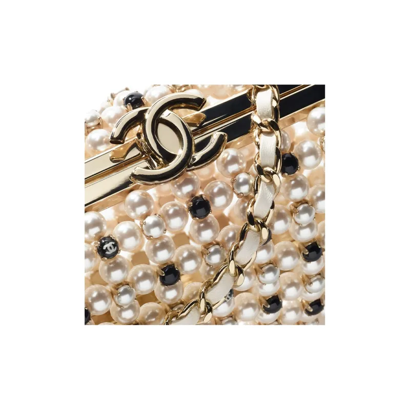 CHANEL Glass Beads Evening Bag, Crossbody Bag, Shoulder Bag Women's White & Black-4