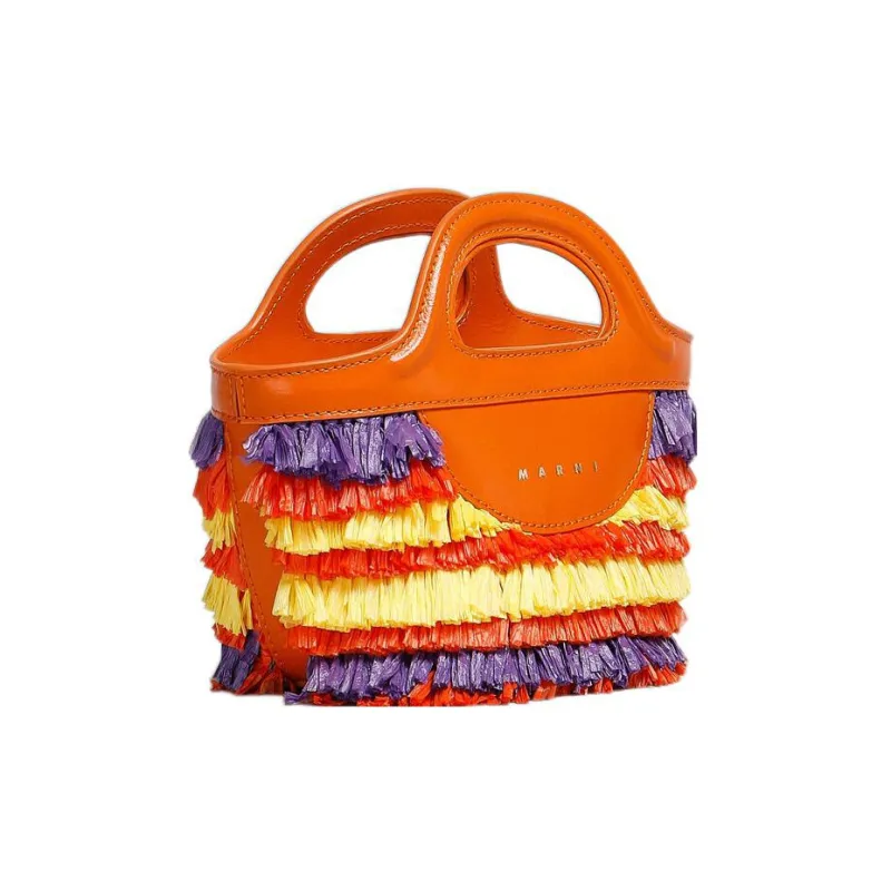 MARNI Logo Printed Fringe Detailed Tote Bag-1