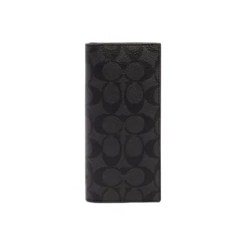 COACH Breast Canvas With Leather Card Holder, Wallet Men's Black