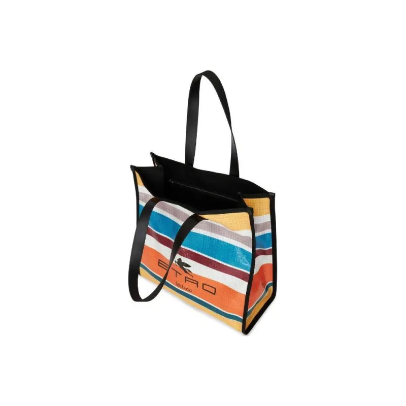 ETRO Logo Detailed Striped Tote Bag-3
