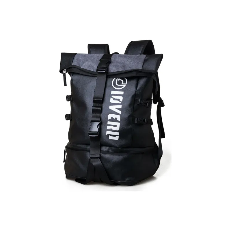 LOVERPUSS Synthetic Material Backpack Large Size Unisex Color Blocking Cool Black-2