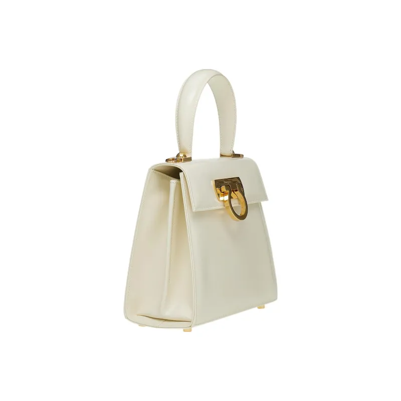 FERRAGAMO Cow Leather Handbag Small Size Women's Beige-1