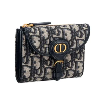 DIOR Bobby Leather Wallet Mini Women's Dark Blue