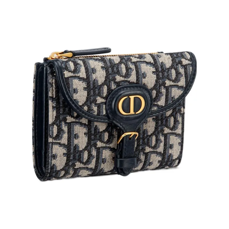 DIOR Bobby Leather Wallet Mini Women's Dark Blue-0